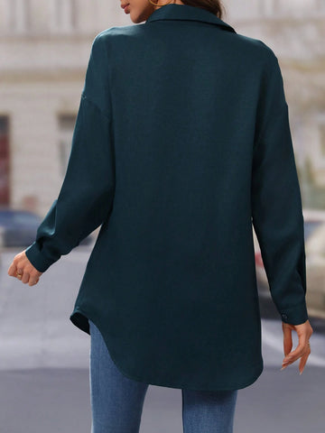 Frenchy Solid Color Turndown Collar Buttoned Front Casual Long Sleeve Shirt