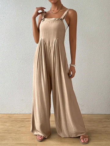 Solid Color Wide Leg Strap Jumpsuit