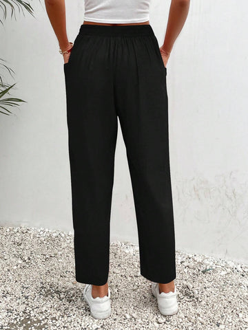 Frenchy Solid Drawstring Waist Pocket Pants