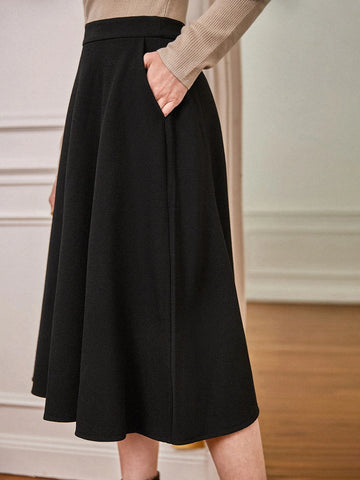 Frenchy Solid High Waist Flared Skirt