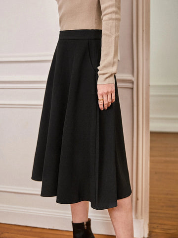 Frenchy Solid High Waist Flared Skirt