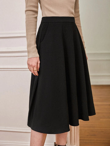 Frenchy Solid High Waist Flared Skirt