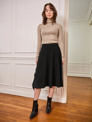 Frenchy Solid High Waist Flared Skirt