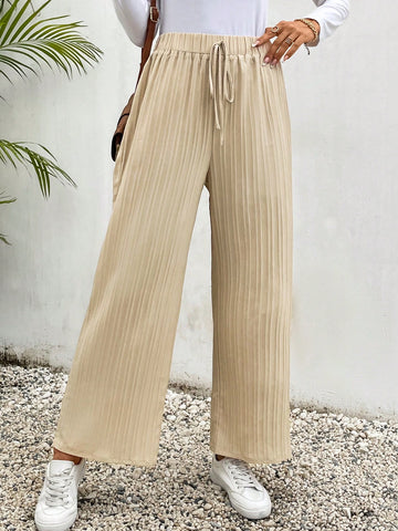 Frenchy Solid Knot Front Plisse Wide Leg Pants