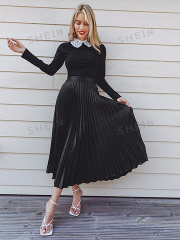 Frenchy Solid Pleated Skirt
