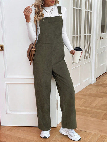 Solid Pocket Front Overall Jumpsuit Without Tee