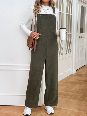 Solid Pocket Front Overall Jumpsuit Without Tee