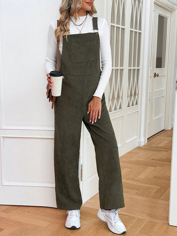 Solid Pocket Front Overall Jumpsuit Without Tee