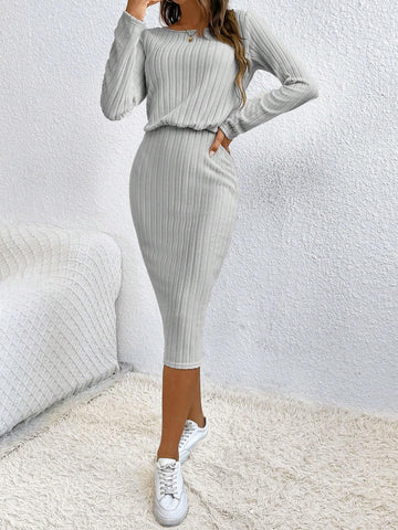 Solid Ribbed Knit Bodycon Dress