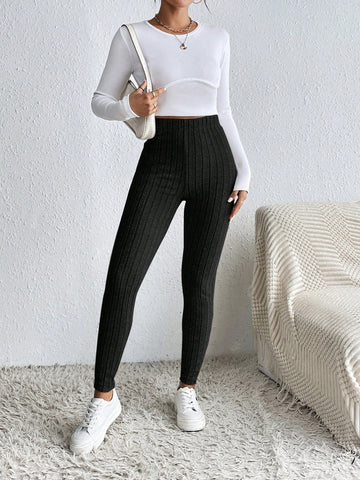 Frenchy Solid Ribbed Knit Bodycon Leggings