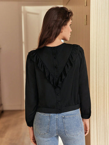 Solid Ruffle Trim Blouse