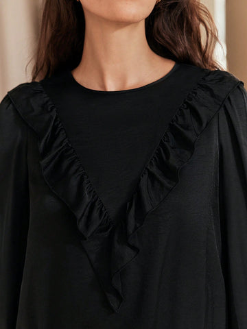 Solid Ruffle Trim Blouse