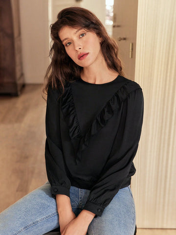 Solid Ruffle Trim Blouse