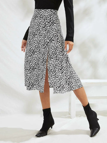 Frenchy Speckled Print Split Thigh A-Line Midi Skirt