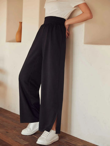 Frenchy Split Hem Elastic Waist Sweatpants