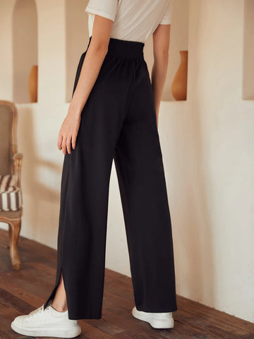 Frenchy Split Hem Elastic Waist Sweatpants