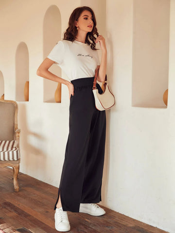 Frenchy Split Hem Elastic Waist Sweatpants