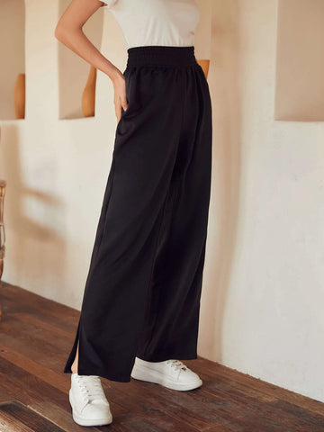 Frenchy Split Hem Elastic Waist Sweatpants