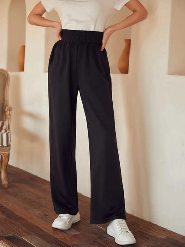 Frenchy Split Hem Elastic Waist Sweatpants