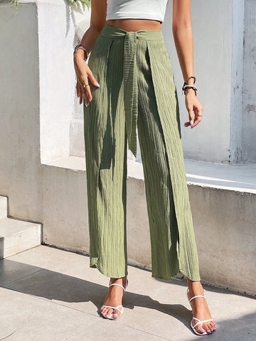 Frenchy Split Thigh Belted Wide Leg Pants