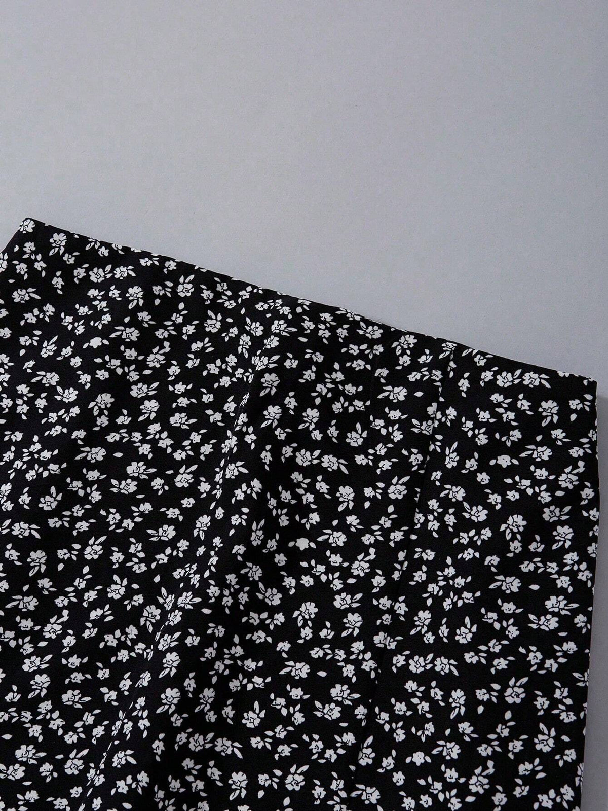 Spring/Summer Knitted Stand Collar Sleeveless Bodysuit + Front Slit Woven Printed Skirt Two Piece Outfit