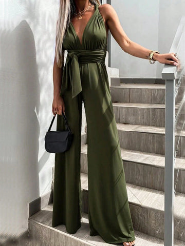Spring/Summer Twist Front Cami Jumpsuit With Crisscross Open Back And Tie Waist