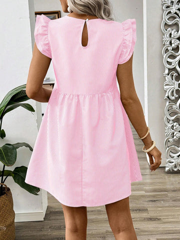 Striped Cap Sleeve Babydoll Dress, Spring & Autumn