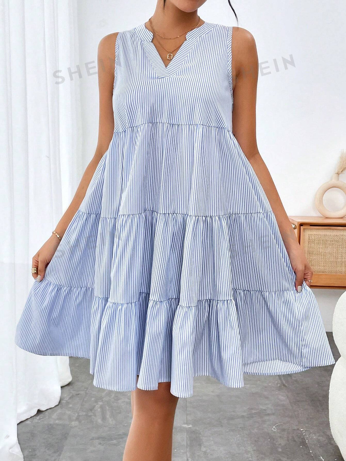 Striped Ruffle Hem Sleeveless Sundress