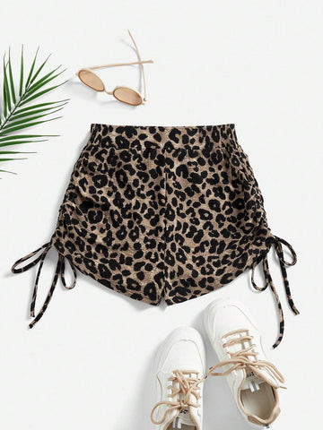 Frenchy Summer Women Shorts Leopard Print Drawstring Side Ultra Short Shorts Sexy Leopard Print Short Shorts, Sweater Shorts, 2024 Fashion Shorts