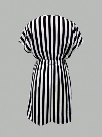 Summer Women's Casual Daily Striped Dress With Lapel Collar