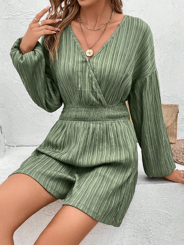 Surplice Neck Drop Shoulder Slant Pocket Romper