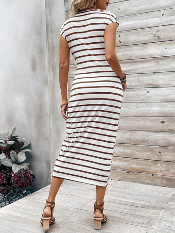 Frenchy Tie Knotted Striped Side Casual Dress