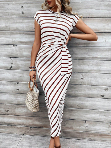 Frenchy Tie Knotted Striped Side Casual Dress