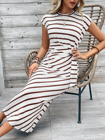 Frenchy Tie Knotted Striped Side Casual Dress
