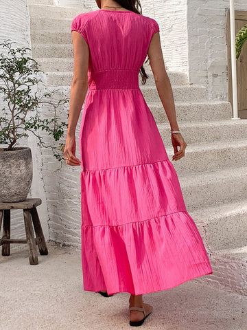 Frenchy V-Neck Shirred Waist Dress