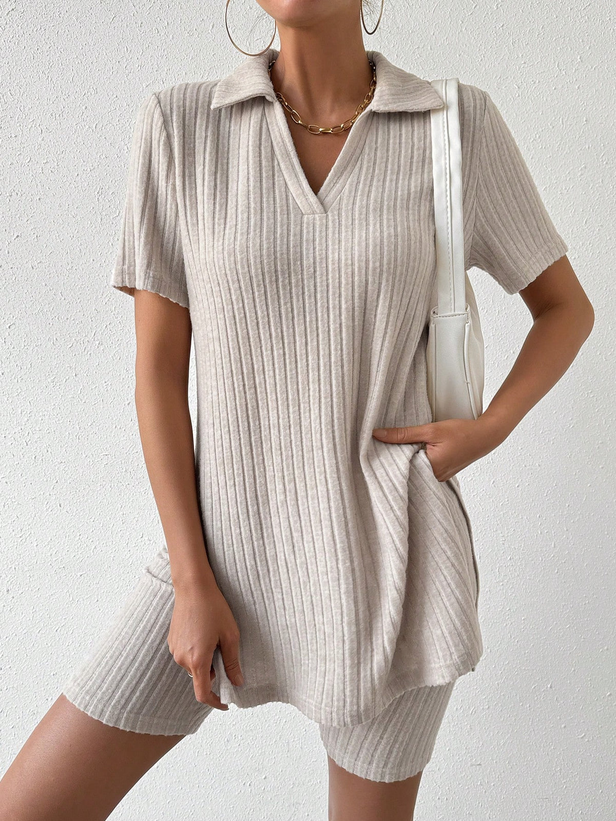 V-Neck Short Sleeve T-Shirt And Shorts Set