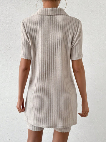 V-Neck Short Sleeve T-Shirt And Shorts Set