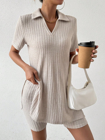 V-Neck Short Sleeve T-Shirt And Shorts Set