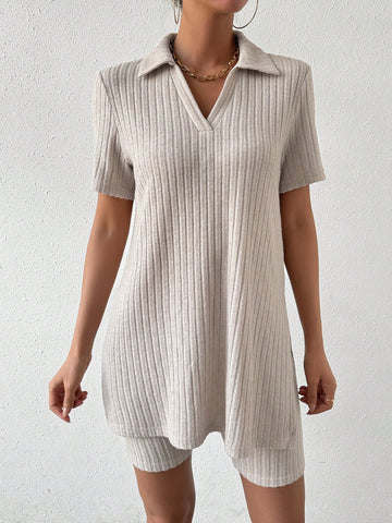 V-Neck Short Sleeve T-Shirt And Shorts Set