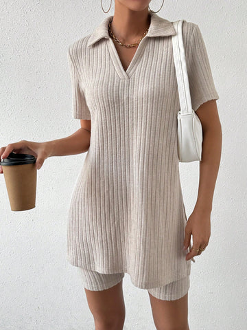 V-Neck Short Sleeve T-Shirt And Shorts Set