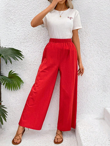 Vacation Summer Heart Pattern Short Sleeve T-Shirt And Pants Two Piece Set