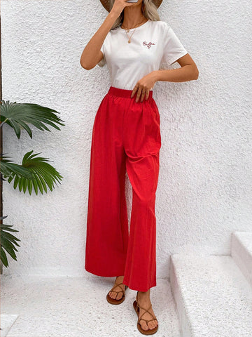 Vacation Summer Heart Pattern Short Sleeve T-Shirt And Pants Two Piece Set
