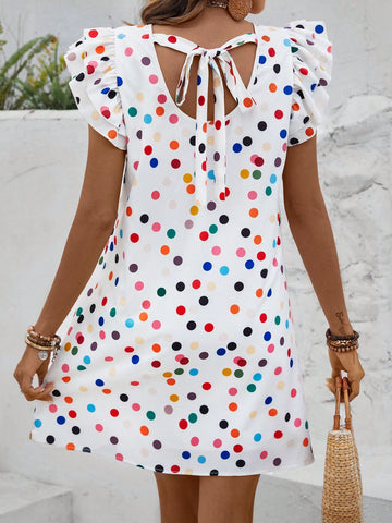 Frenchy Women'S Colorful Polka Dot Printed Ruffle Sleeve Dress