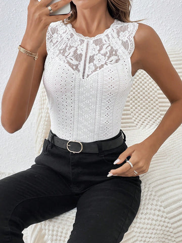 Women'S Hollow Out Embroidered Patchwork Lace Bodysuit