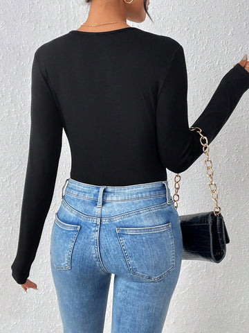 Women'S Lace Embellished Long Sleeve Bodysuit