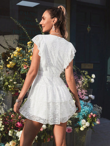 Women'S Lace Flounce Trim Cinching Waist Jumpsuit