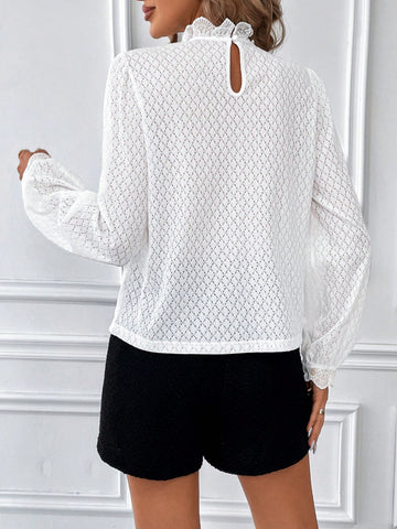 Women'S Lace Stand Collar Top And Shorts 2-Piece Set
