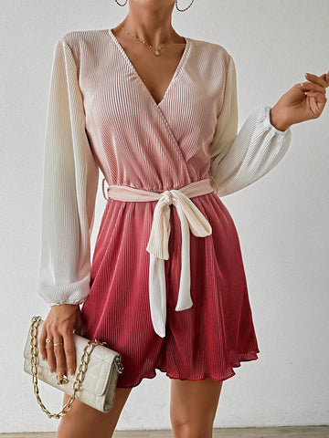 Women'S Ombre Color Belted Romper Shorts