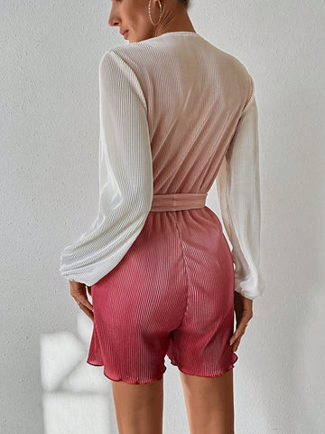 Women'S Ombre Color Belted Romper Shorts