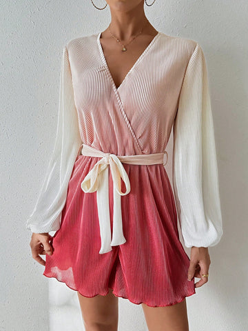 Women'S Ombre Color Belted Romper Shorts